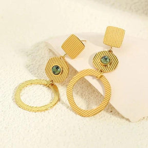 Brinco Pingente Duplo Circular com Turquesa Africana - Beverly Joias