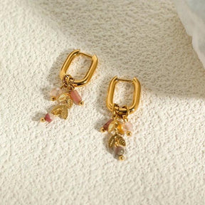 Brinco Quadrado com Pingente Quartzo Rosa - Beverly Joias