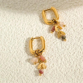 Brinco Quadrado com Pingente Quartzo Rosa - Beverly Joias
