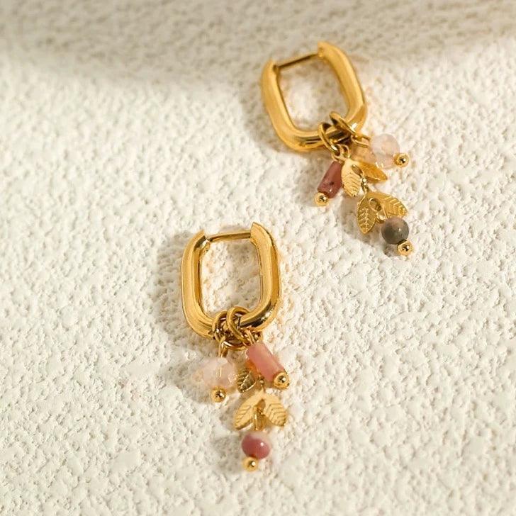 Brinco Quadrado com Pingente Quartzo Rosa - Beverly Joias