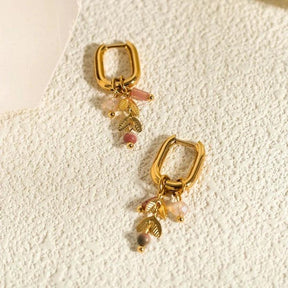 Brinco Quadrado com Pingente Quartzo Rosa - Beverly Joias