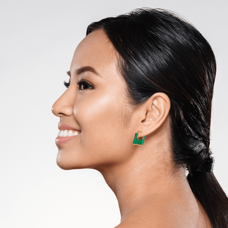 Brinco Quadrado Vintage com Pedra Natural Lisa - Beverly Joias