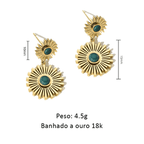 Brinco Raio Solar Estética Gótica com Pingente de Pedra Natural - Beverly Joias