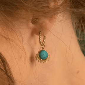 Brincos Pingente Redondo com Pedra Natural - Beverly Joias