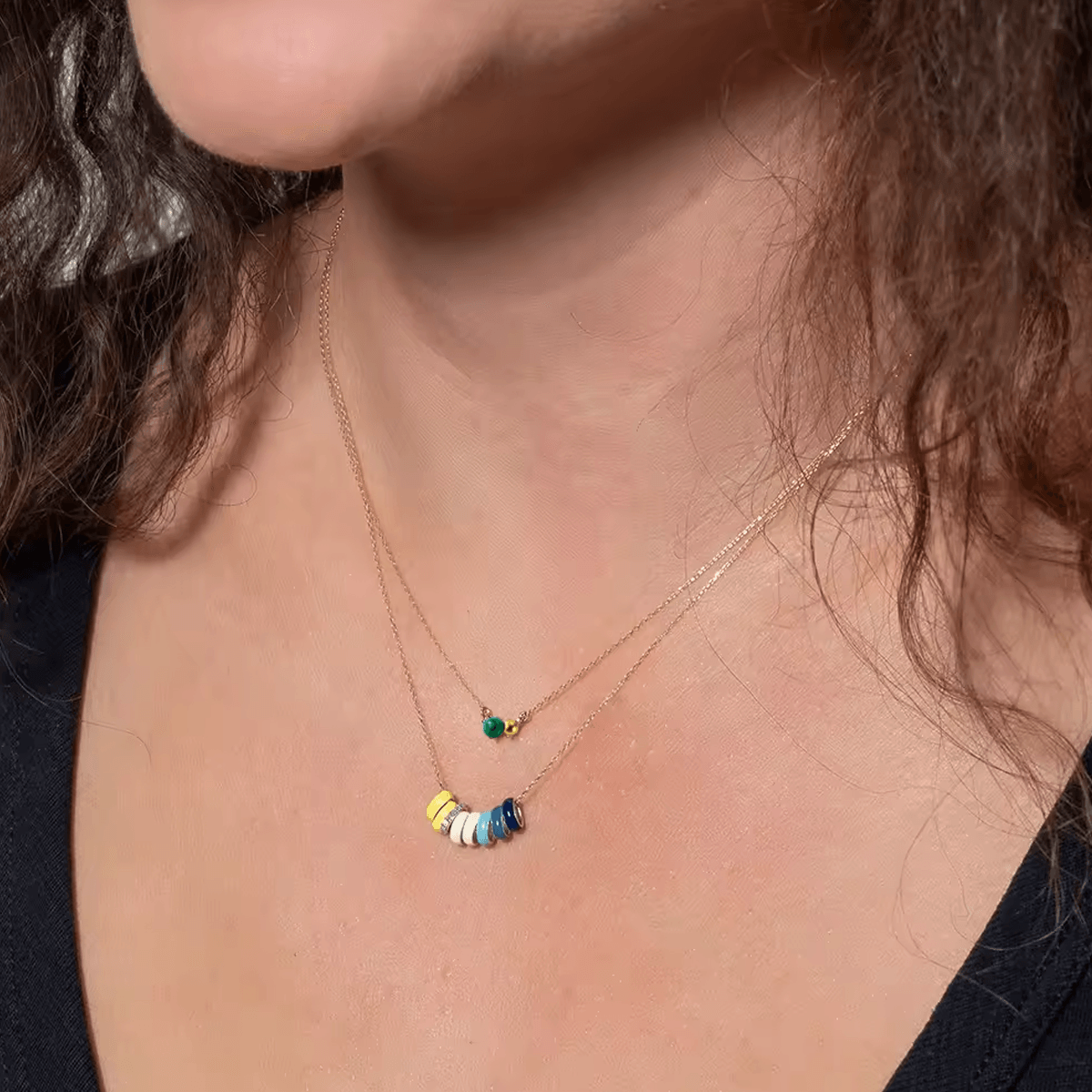 Colar Fino Minimalista com Malaquita ou Labradorita - Beverly Joias