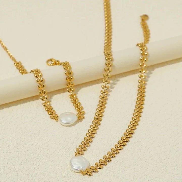 Colar Folhas de Louros com Pérolas - Beverly Joias