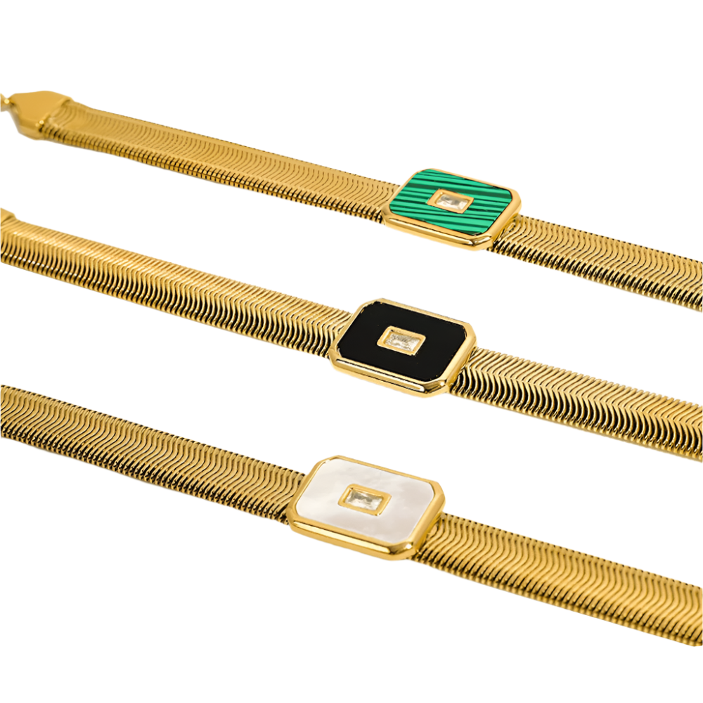 Pulseira Achatada Com Pedra Natural - Beverly Joias