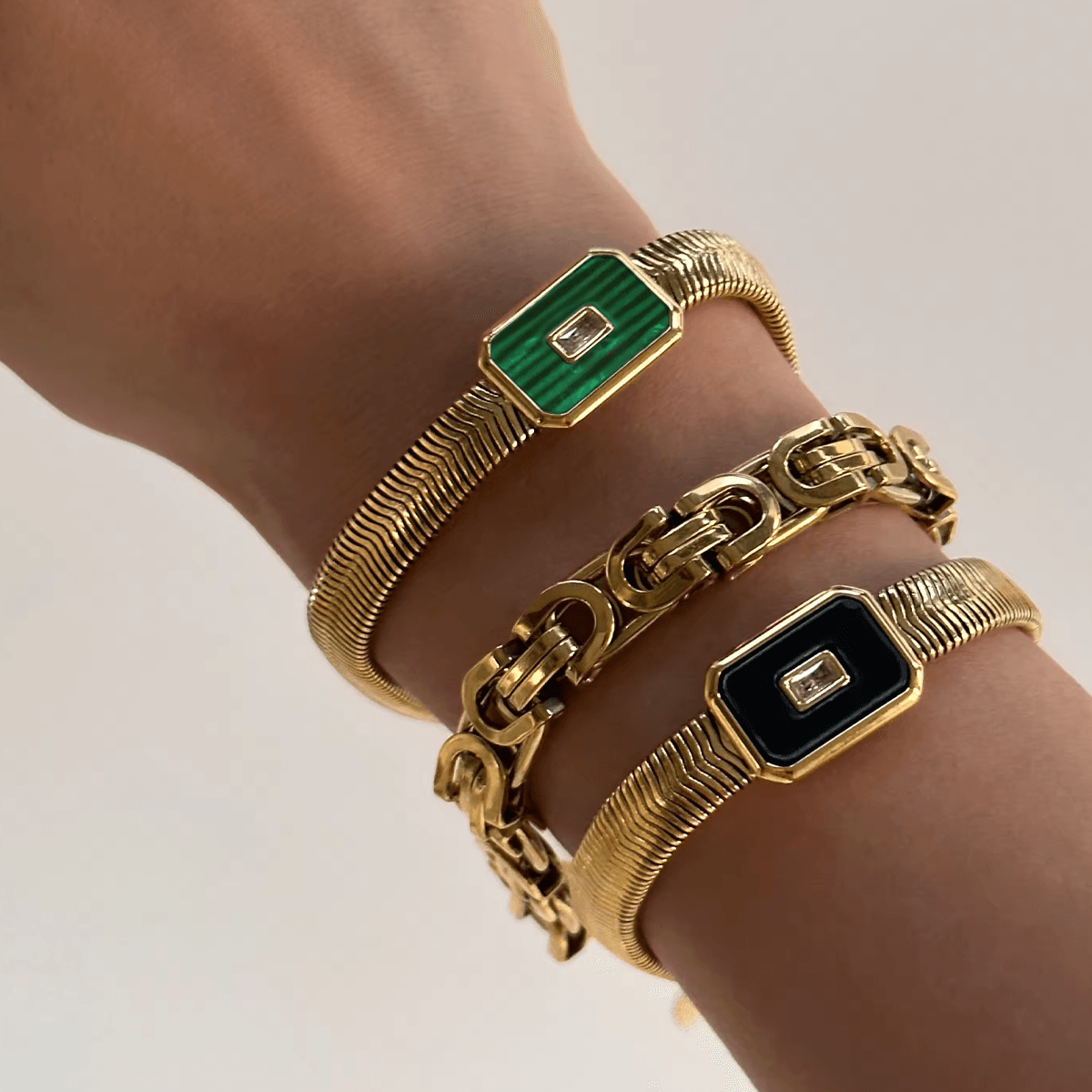 Pulseira Achatada Com Pedra Natural - Beverly Joias