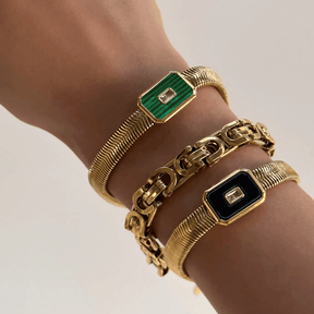Pulseira Achatada Com Pedra Natural - Beverly Joias