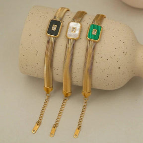 Pulseira Achatada Com Pedra Natural - Beverly Joias