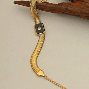 Pulseira Achatada Com Pedra Natural - Beverly Joias