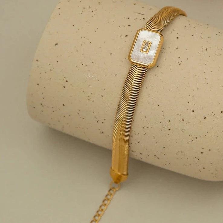 Pulseira Achatada Com Pedra Natural - Beverly Joias