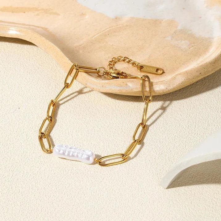 Pulseira com Elos e Pérola Shell - Beverly Joias
