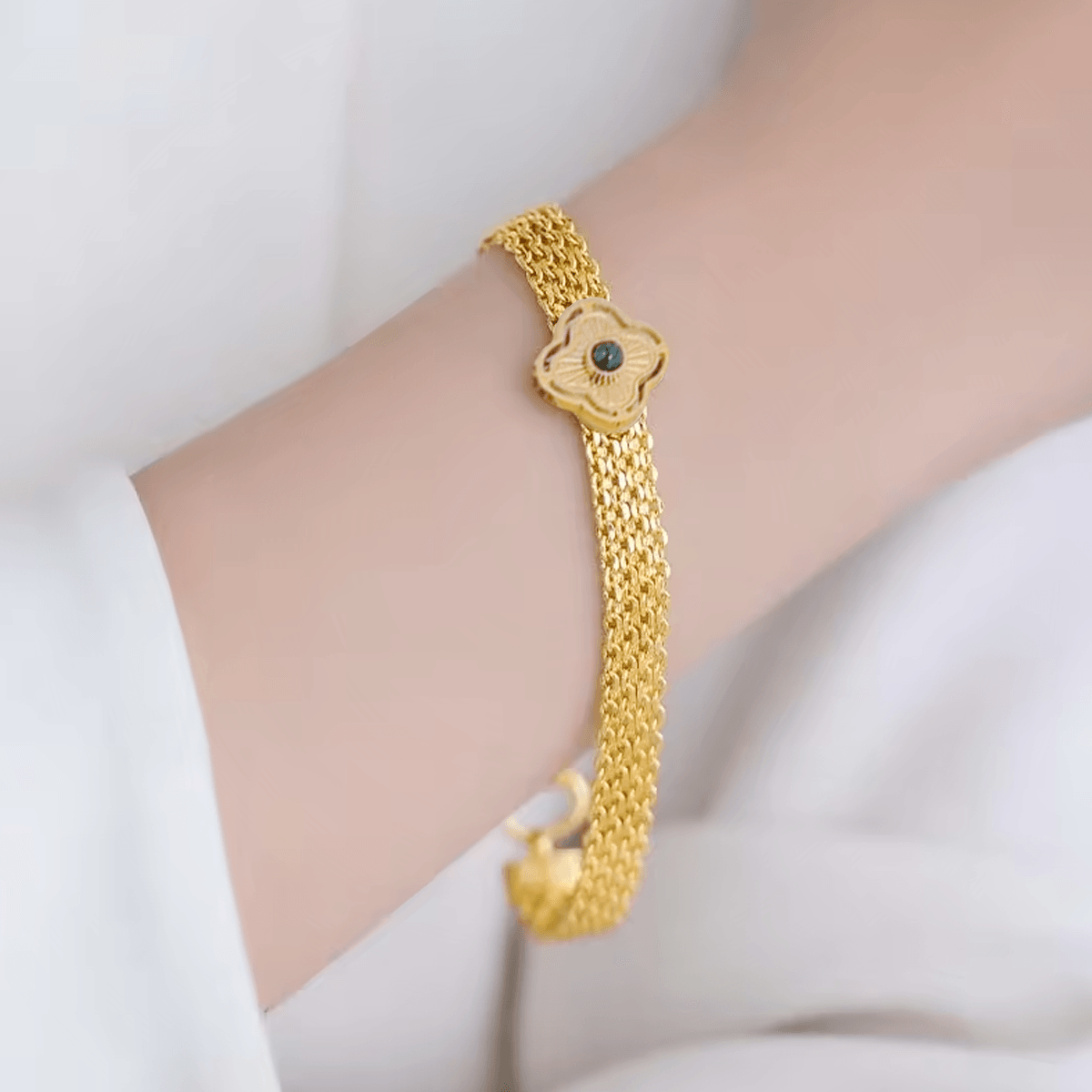 Pulseira Malha Retrô com Turquesa Africana - Beverly Joias