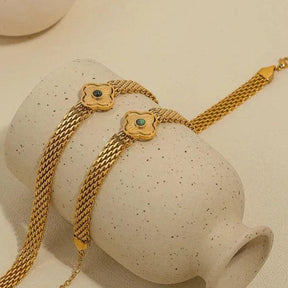 Pulseira Malha Retrô com Turquesa Africana - Beverly Joias