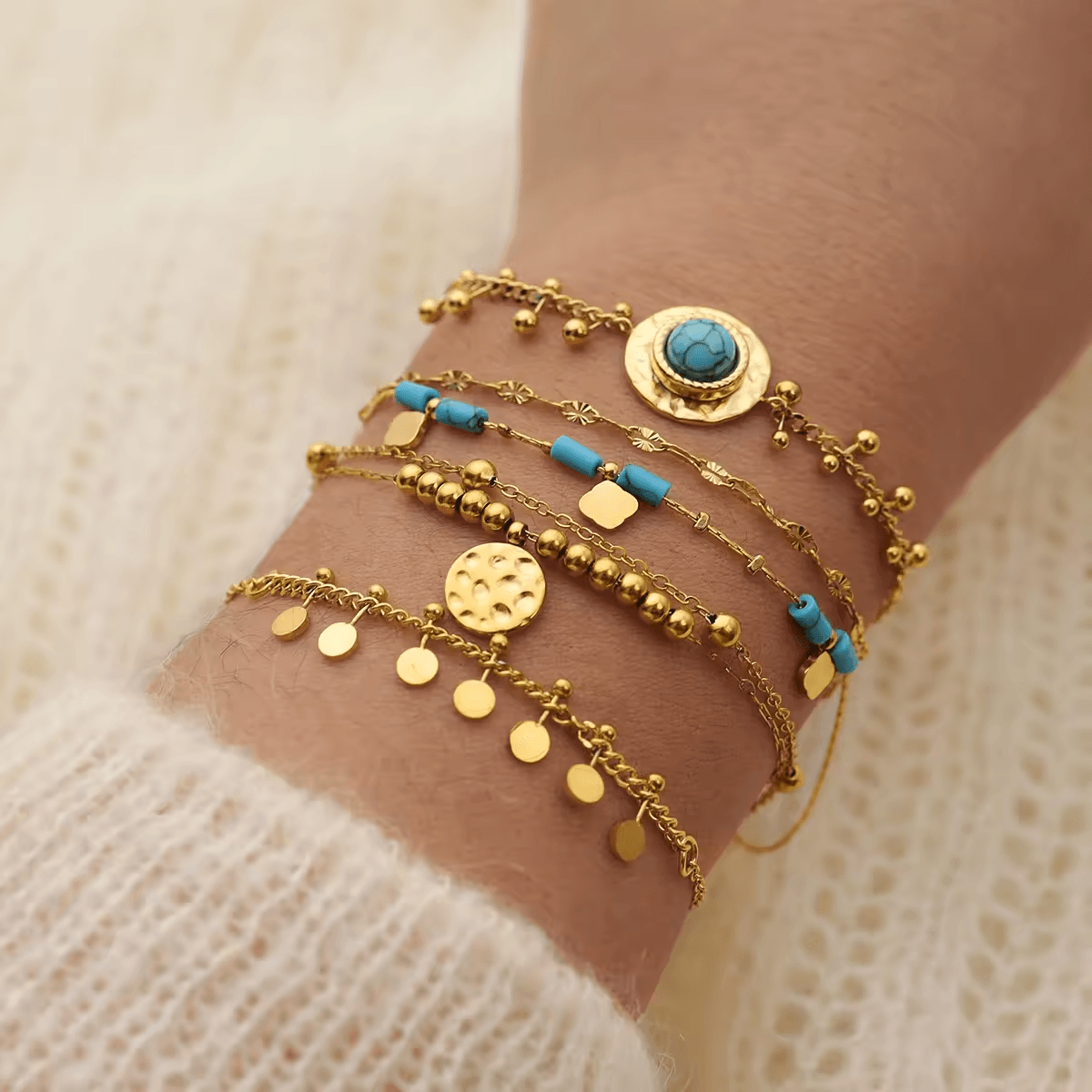 Pulseira Pulseira Dupla com Pingente Circular - Beverly Joias